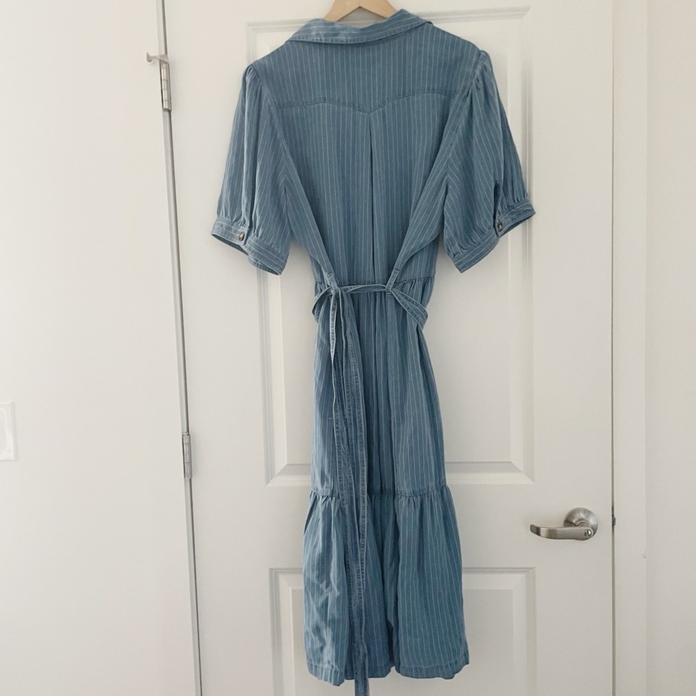 NWOT NYDJ Kate Puff Sleeve Ruffle Denim Midi Shirtdress Light Marine - Picture 5 of 10